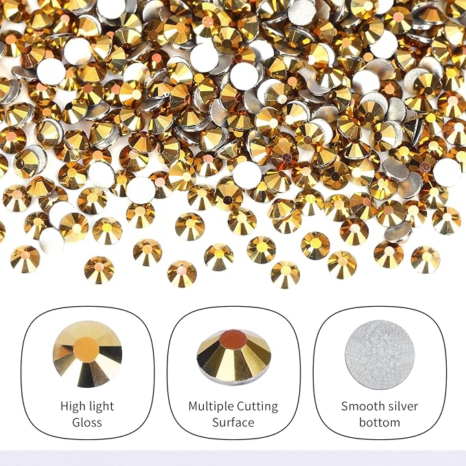 2000PCS Gold Rhinestones Bulk, Flat Back Crystal Glass Stone Round Gems,SS30, 6.4-6.6mm