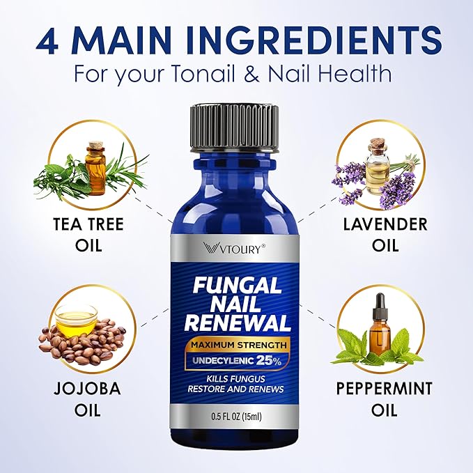 Toenail Fungus Treatment Extra Strength – VTROUY 2 Bottle Nail & Toe Solution with Undecylenic Acid 25% and Tea Tree Oil 15ml 2Pcs