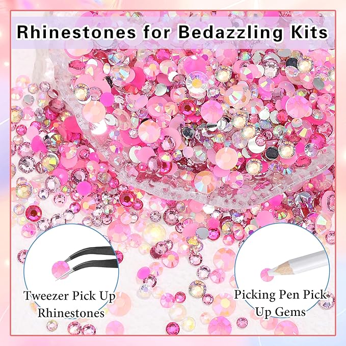 RODAKY Pink Rhinestones for Crafting Bedazzling,3-6MM Resin Rhinestones for Nails Art,Pink Nail Rhinestone and Gems,Nail Diamond Flatback Gems Crystals Charms for Nail Design DIY Makeup Decor