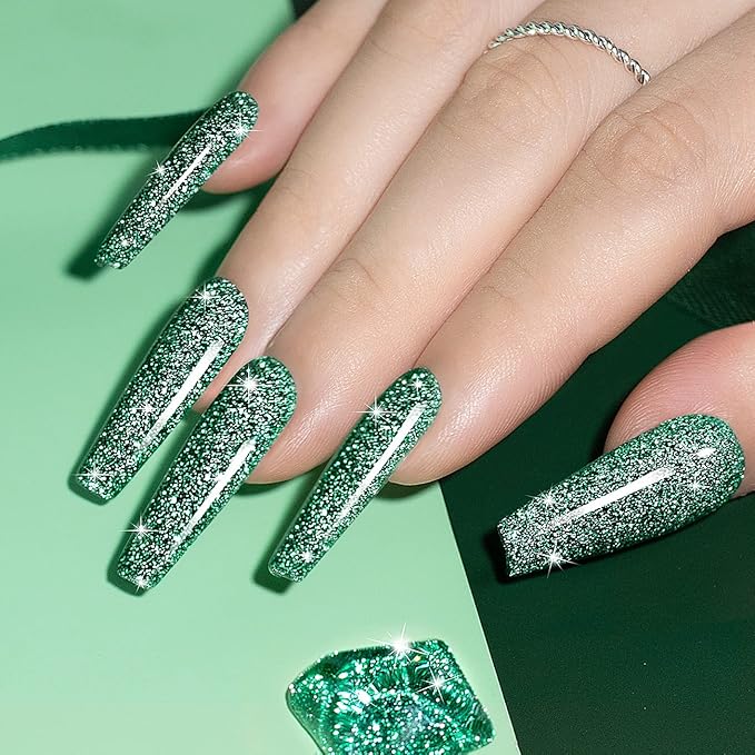 RARJSM Glitter Gel Polish, Olive Green Nail Polish Sparkly Shiny Gel Nail Art U V L E D Cure Need for Manicure DIY and Nail Salon 7.5ML