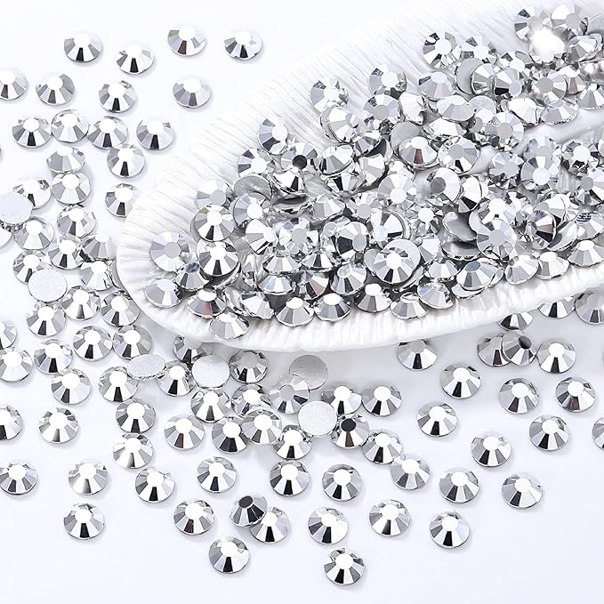 Silver Flatback Rhinestones, Glass Rhinestones for Nail Art and Craft, Glue Fix, Loose Crystal Gemstones(Silver, SS12, 2880pcs, 2.9-3.0mm)