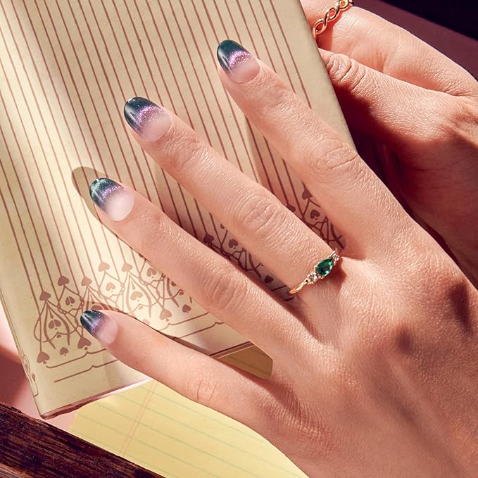 WICKED X KISS Press On Nails, ‘Don't Hide Your Magic’, Green, Short Oval, Waterproof, Chip Proof, Smudge Proof, 28 Fake Nails, Pink Gel Nail Glue (2g), Mini Nail File, & Manicure Stick