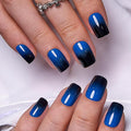 Curvlife Press On Nails - Acrylic Fake Nails with Design, Full Cover False Nails Reusable Kit with Nail Glue Adhesive Tabs, Nail File - Artificial Glue On Nails (Gradient Blue, 30pcs)