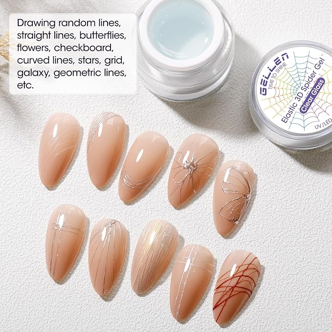 GELLEN Clear Spider Gel for Nails, High Elastic Soak off Gel Polish, Mixed with Color Gel, Match with Chrome Power, Long Lasting 3D Nail Art Design, Beginner-friendly, Curing Required