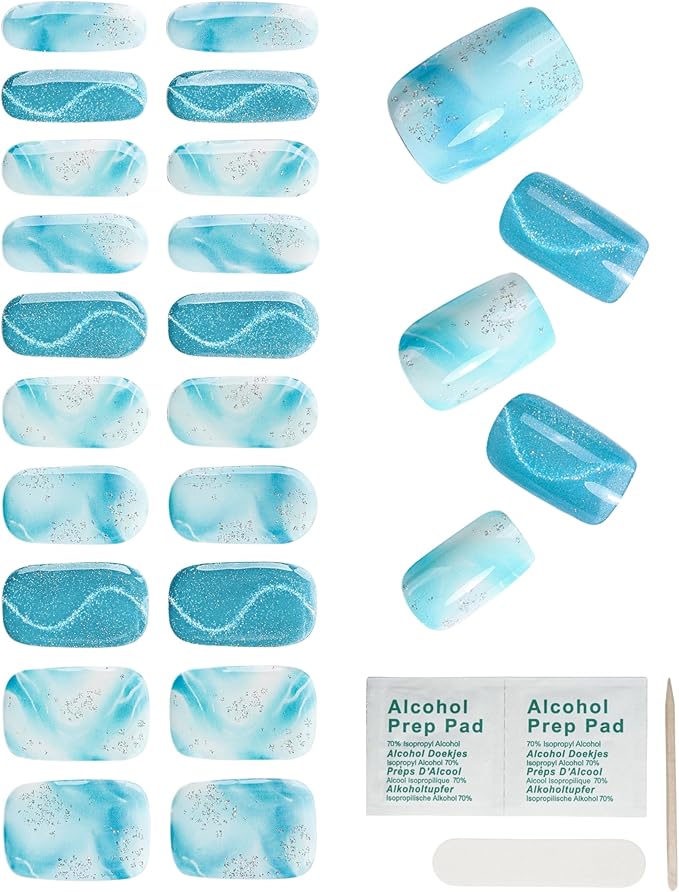 Cat Eye-Inspired 20pcs Semi Cured Gel Nail Strips - Salon-Grade DIY Wraps with Glaze Texture, Easy Application, UV Light Required for Stylish Nails