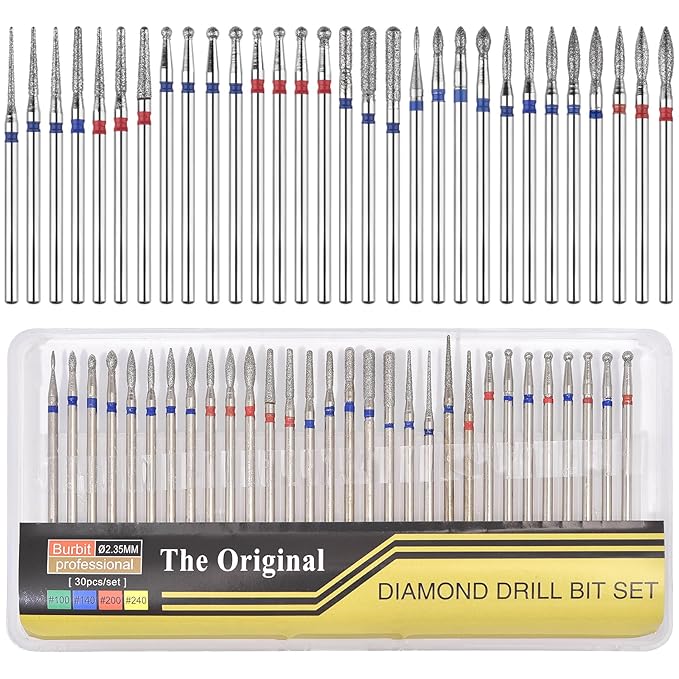30PCS Diamond Nail Drill Bit Set Diamond Cuticle Nail Bits Kit Manicure Pedicure Remover Tools for Acrylic Gel Nails Cuticle Cleaner Nail Bit Kit
