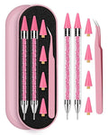 Rhinestone Picker Tool, Wax Pencil for Rhinestones Tool, Dual-ended Nail Bedazzling Tools With 4 Extra Pink Replaceable Wax Head and 1 Tweezer (Pink B)