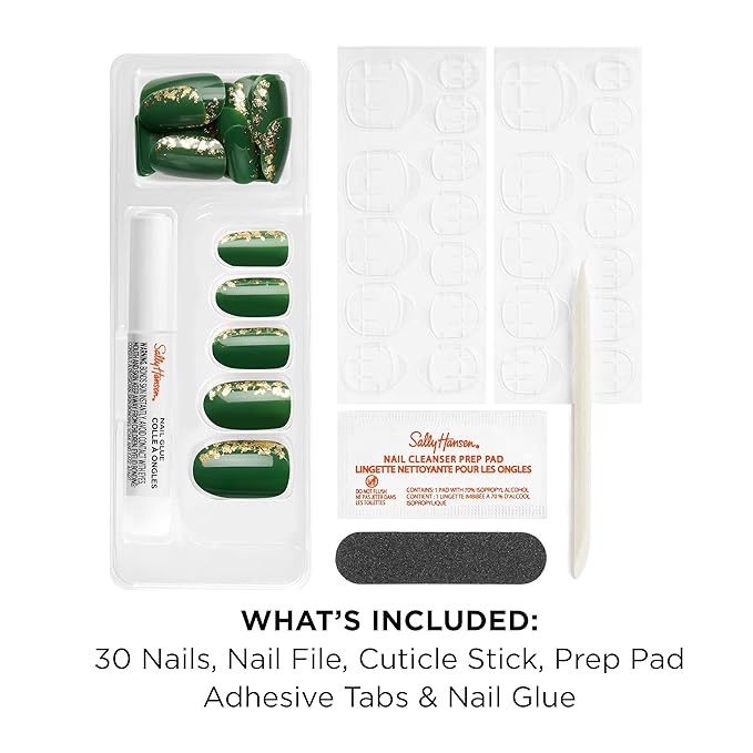 Sally Hansen Salon Effects Perfect Press-On Holiday, Feeling Pine, Press On Nails, Easy to Apply, Nail Glue & Adhesive Tabs Included
