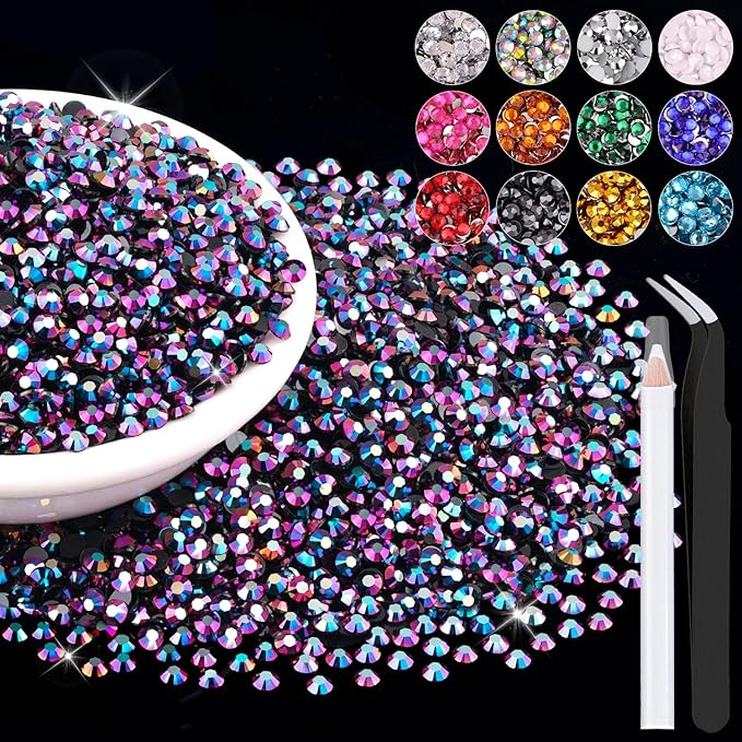 12000PCS 2mm Resin Jelly Rhinestones in Bulk (Purplish Black AB), Bedazzling Flatback Crystals Rhinestones for Crafting DIY Nail Decoration, Gems Diomand Charms for Tumbler Shoes Clothing Fabric