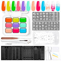 Gradient Gel Nail Set,9 Bright Rainbow Color for Ombre Nail Polish Platte Kit with 14* Nail Art Tools,Pat Painting Gel French Nail Manicure No-wipe Soak of UV DIY Art Home Salon