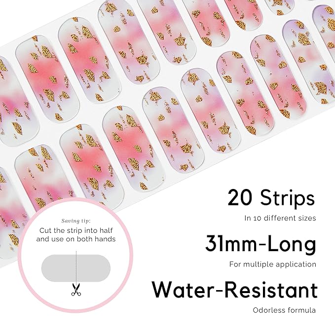 NAILOG Semi Cured Gel Nail Strips (20 Extra Long Polish Stickers/Wraps) │ Glossy & Long Lasting Soft Gel Finishing │Rose Land