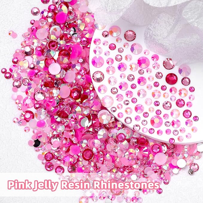 18000 Pcs Pink Flatback Resin Jelly Rhinestones for Crafting, 3-6 mm Pink Bedazzling Rhinestones, 6 Color Jelly Resin Rhinestone Bedazzled Gems for Crafts Face Makeup DIY Jewelry