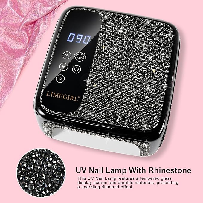 Sparkling Diamond UV Nail Lamp - Cordless, Professional Gel Nail Polish Curing Lamp with 4 Timers & LCD Touch Display, Salon-Grade Diamond UV Nail Dryer