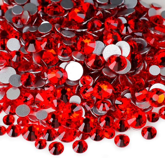 Genie Crystal 4,5,6.4 mm Mixed Size Red Flatback Rhinestones 80 Grams, ss16,ss20,ss30 Light Siam Glass Rhinestone for Tumbler, Shoes, Makeup, Nail Art, Dance Costumes, Dress, DIY Bling Crafts