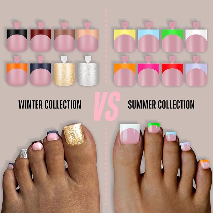 8 MIXED WINTER COLOR French Tip Toe Nail Tips Press on, BERRY PINK Sharp Square Medium Wide Fake Toenails, Full Cover Acrylic,Builder Gel & Top Coat,Need Nail Glue,for DIY x 15 Sizes 240 pcs