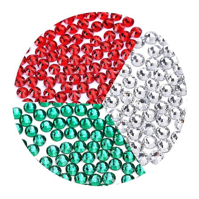 4320 Pieces Rhinestones for Christmas Decoration Flatback Glass Crystal Red Clear Green Rhinestone for X-mas Crafts DIY Nails Makeup Face Clothes Shoes(SS20,4.8-5.0MM)