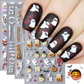 5D Halloween Nail Stickers Embossed Nail Art Decals Cute Ghost Pumpkin Stars Moon Clown Spooky Hand Skeleton Fall Design Self-Adhesive Supplies DIY Holiday Manicure Decoration for Women 4 Sheets