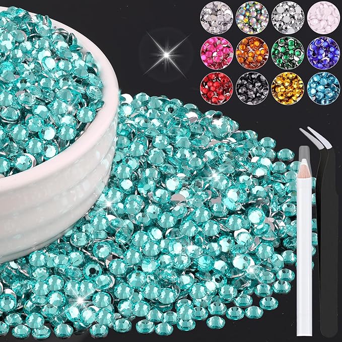 6000PCS 4mm Resin Rhinestones Bulk for Crafting (Lake Blue), Flatback Bedazzling Crystals for Crafts DIY Nail Decoration, Gems Charms for Tumbler Shoes Clothing Fabric with Pickup Pen and Tweezers
