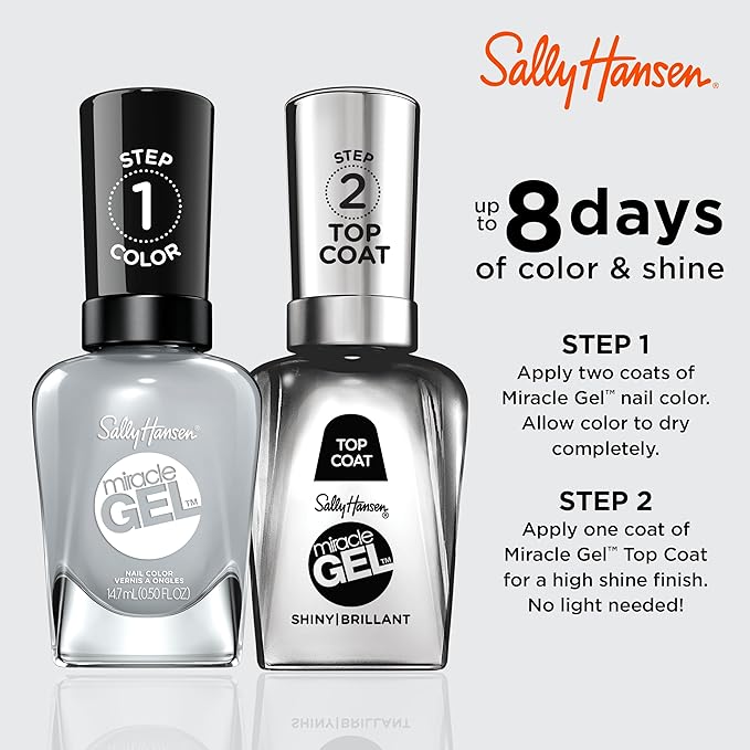 Sally Hansen Miracle Gel Salon Quality Nail Polish | Gel-Like Formula, Two-Step System, No UV Light Needed, Long Lasting | Opaque, Glossy | 799 Greyfitti | Blue Gray Nail Polish