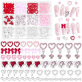 Valentine's Day Nail Charms，Pink Colors Red Bows Hollow Rhinestones for Acrylic Nails , 3D Dangle Heart Nails Charm, Bowknot Heart Silver Y2K Jewelry Charms for Nail Art DIY