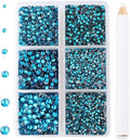 8000pcs Hotfix Rhinestones Flatback,Rhinestones for Crafts Clothes Mixed 6 Sizes, Hotfix Crystals with Wax Pencil Kit, SS3-SS12,Blue Zircon