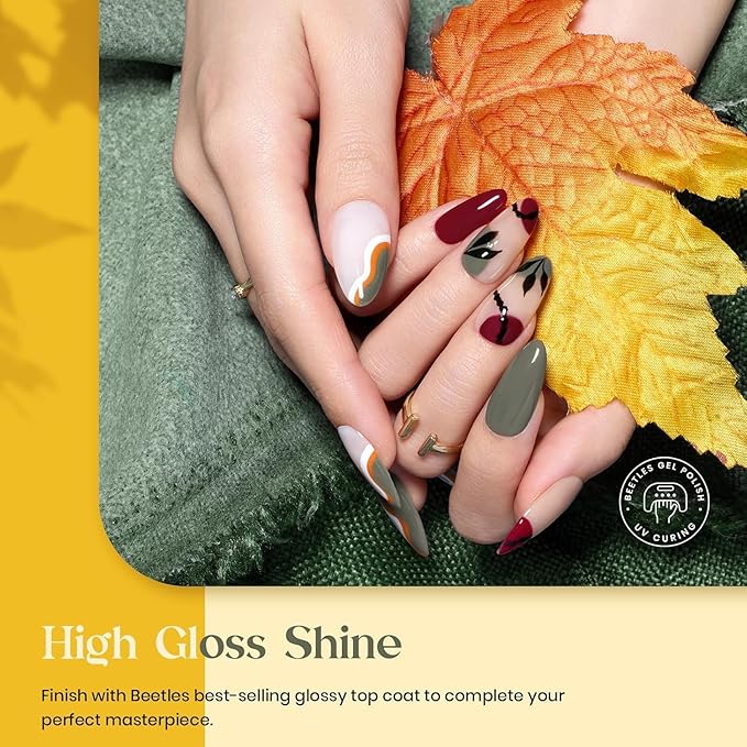 Beetles Gel Nail Polish Set 6Pcs Brown Green Yellow Burgundy Orange Glitter Gel Polish Nails Art Soak off Uv LED Manicure Gift Set Golden Season Collection 2025 Nail Trend Gift for Women