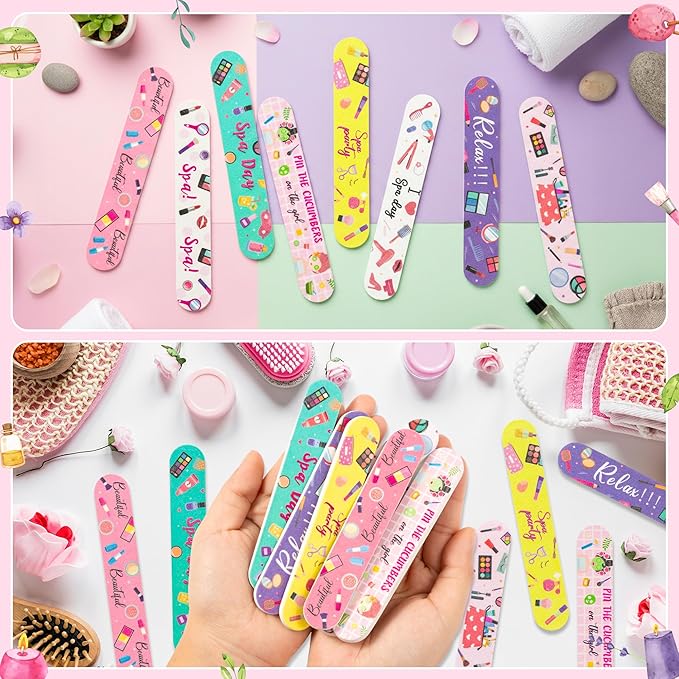 H1vojoxo Spa Makeup Party Nail Files - 48pcs Double Sided Emery Boards for Spa Makeup Party Colorful Nail File Strips for Girl’s Birthday Galentine Gift Emery Boards for Women Employee Coworkers Staff