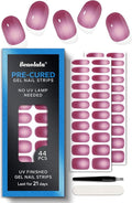 Real Gel Nail Strips (No UV Light Needed) - 44Pcs Salon Quality Nail Stickers - Long Lasting Polish Wraps for Women, Easy Apply & Remove (Bold Pink)