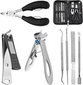 Ingrown Toenail Clippers for Seniors Thick Toenails, 7 Pcs Heavy Duty Large Pedicure Toe Nail Clipper Set with Wide Opening, Includes Nail Cutter, File, Lifter, Cuticle Pusher, Travel Case