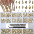 Nail Charms and Gems - 5000 Pcs, 20 Types, 20 Sizes, with Kit, Nail Rhinestones, Faux Pearls, Beads, for Nail Art (Champagne Gold)