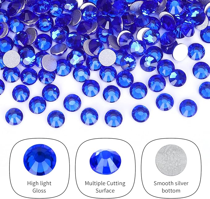 10000PCS Royal Blue Rhinestones Bulk, Flat Back Crystal Glass Stone Round Gems,SS20, 4.6-4.8mm