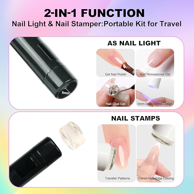 Mini UV Light for Nails，Handheld LED Flash Cure Lamp for Gel X Polish, Portable Uv Pen Light for Single Finger,Nail Curing Lamp with Stand for Starter Salon DIY or Home Manicure (Black, Mini)
