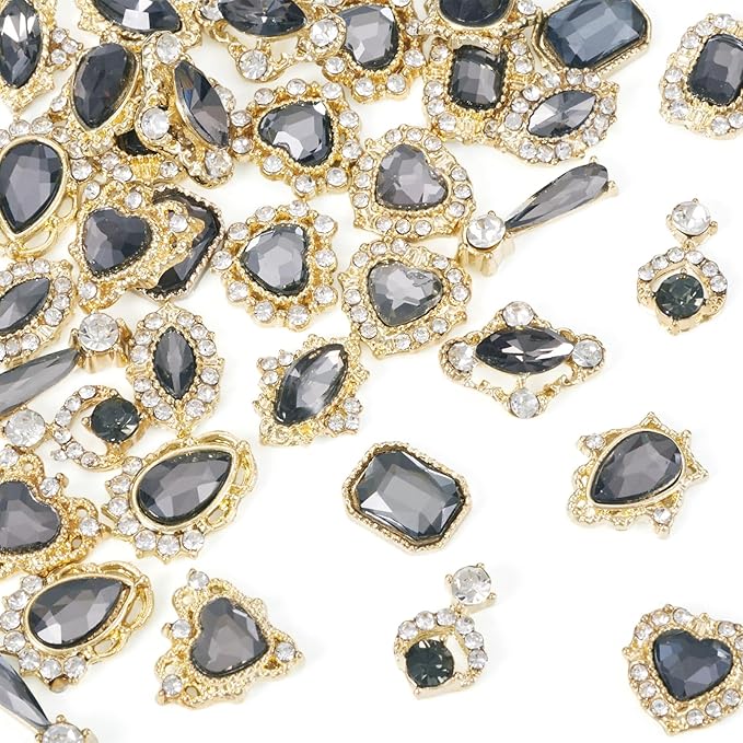 KISSITTY 48pcs Nail Art Rhinestones Flat Back Rhinestone Crystal Cabochons Gray Color Heart Teardrop Rectangle Shape Small Embellishments for Nail Art Craft Decoration Jewelry Making