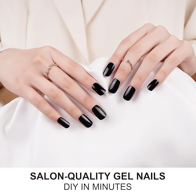 DANNI & TONI Semi Cured Gel Nail Strips Black (Obsidian) Gel Nail Polish Stickers Glossy Nail Wraps 28 Stickers