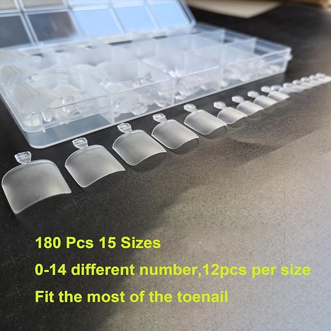 Toe Nail Press Ons Toenails,180Pcs Thick Toe Nail Tips,French Toe Press On Nails,15 Sizes Toe Nails Press On Toenails For Women,Square Fake Toenails,Pre-Designed Clear Soft Gel Toe Nails