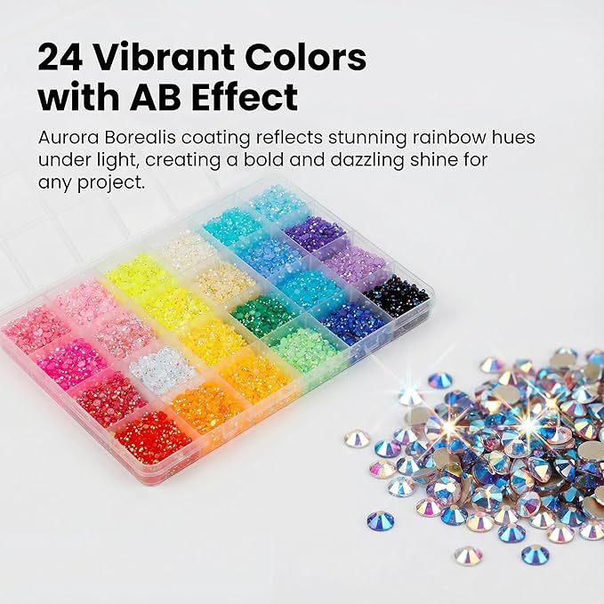 8000Pcs 4mm Rhinestones for Bedazzling, Bedazzler Kit with Rhinestones and Tools, Flatback Resin Jelly AB Colorful Rainbow Crystals Gems Set with Glue for Nail Art Crafting Clothes Crafts