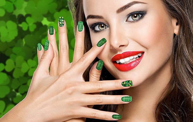 TailaiMei 12 Sheets St. Patrick’s Day Nail Wraps, Luck of The Irish Adhesive Nail Art Stickers Full Wraps Strips with 2 Pcs Nail Files for DIY Shamrock Nail Decals