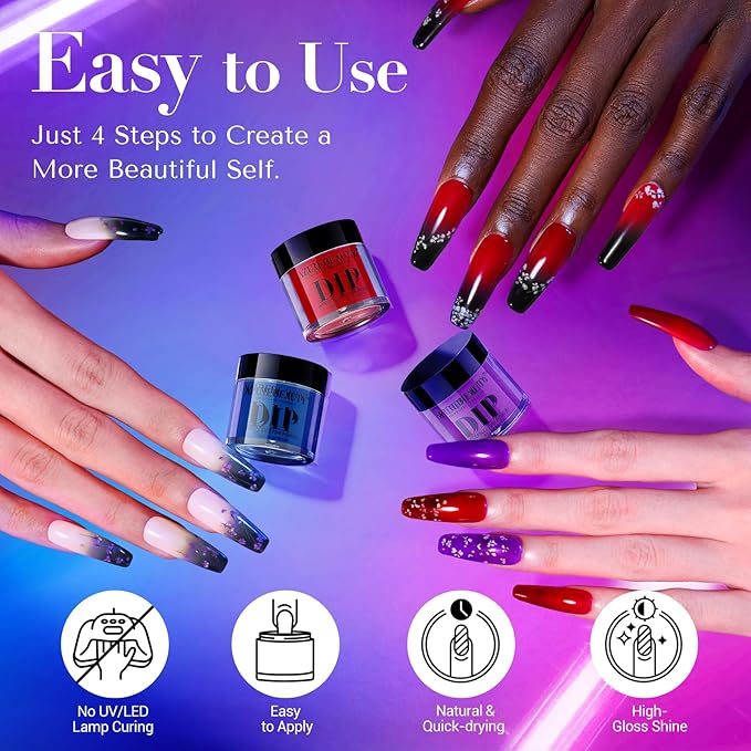 AZUREBEAUTY Dip Powder Nail Kit, 6 Color Jelly Glow Dipping, Natural French Nail Art Starter Manicure Salon DIY at Home