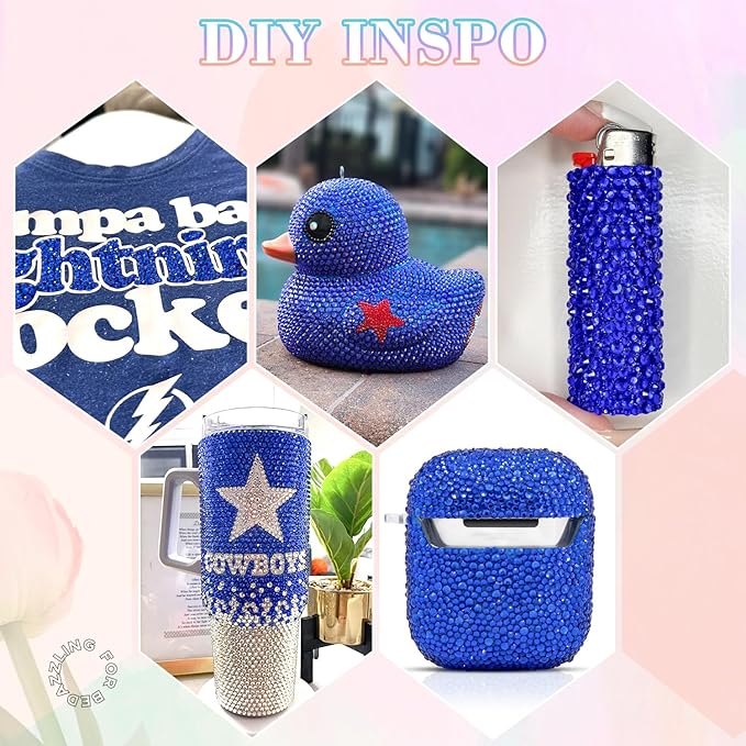 25000Pcs Royal Blue Rhinestones for Bedazzling with B7000 Jewelry Glue, Non Hotfix Flatback Gems, Crystal Resin Rhinestones for Crafting Crafts Clothing Tumblers Mugs Shoes Fabric Decor Nail Art