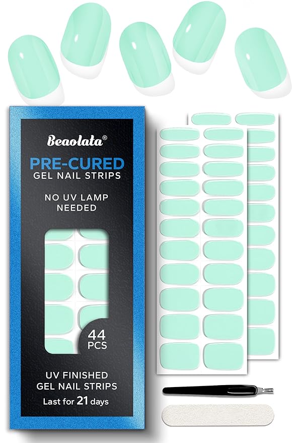 Pre Cured Gel Nail Strips - 44PCS Salon Quality Gel Nail Stickers - Long Lasting Polish Wraps for Women no UV Light Needed Easy Apply & Remove (Lime Green