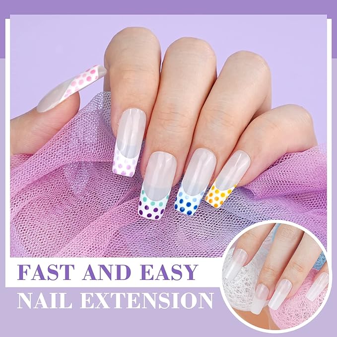 SAVILAND Gel Nail Kit – Natural Medium Square 500 PCS French Artificial Tips False Nails Acrylic Nails Full Cover Nails Tips Nail Art Home Salon Basic Set of Nail Extension