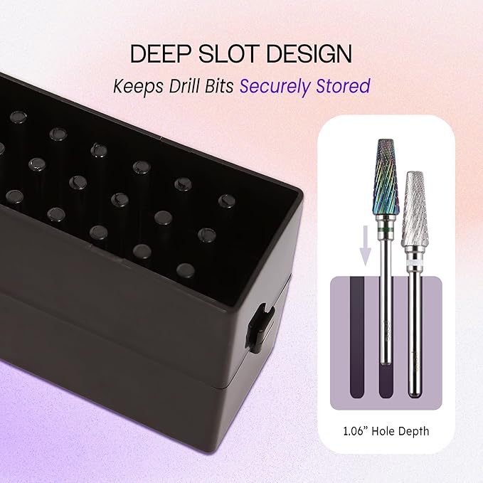 PANA Rectangle Nail Drill Bit Holder Display Organizer Case - Dustproof Carbide Bit Storage Container Box For Manicure Tools Nail Salon - 30 Holes Blue (Drill Bits Not Included)
