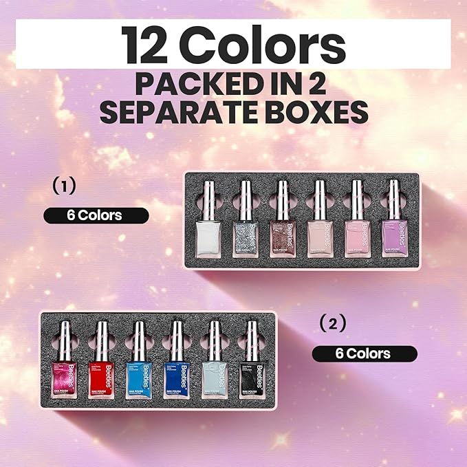Beetles Nail Polish Set - Quick Dry Nail Polish Kit 12 Colors Pink Glitter Green Blue Yellow Red Regular Air Dry Fingernail Polish Pack for Women Valentines Gift Beetles Colorful Canvas 12 Colors