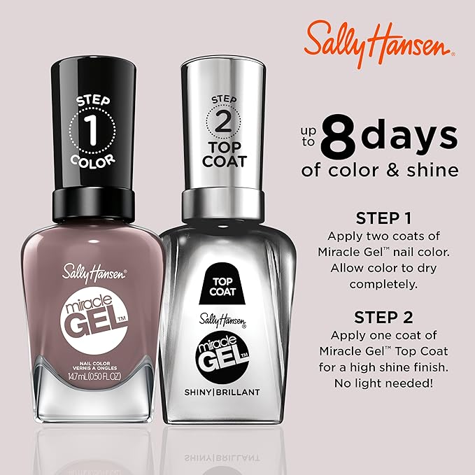 Sally Hansen Miracle Gel Salon Quality Nail Polish | Gel-Like Formula, Two-Step System, No UV Light Needed, Long Lasting | Opaque, Crème | 205 To The Taupe | Deep Taupe Nail Polish
