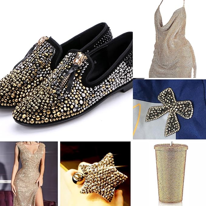 Flatback Rhinestones Bulk, 14400PCS Gold Rhinestones for Clothes DIY Decoration Crafts, Gold, SS10, 2.7-2.9mm