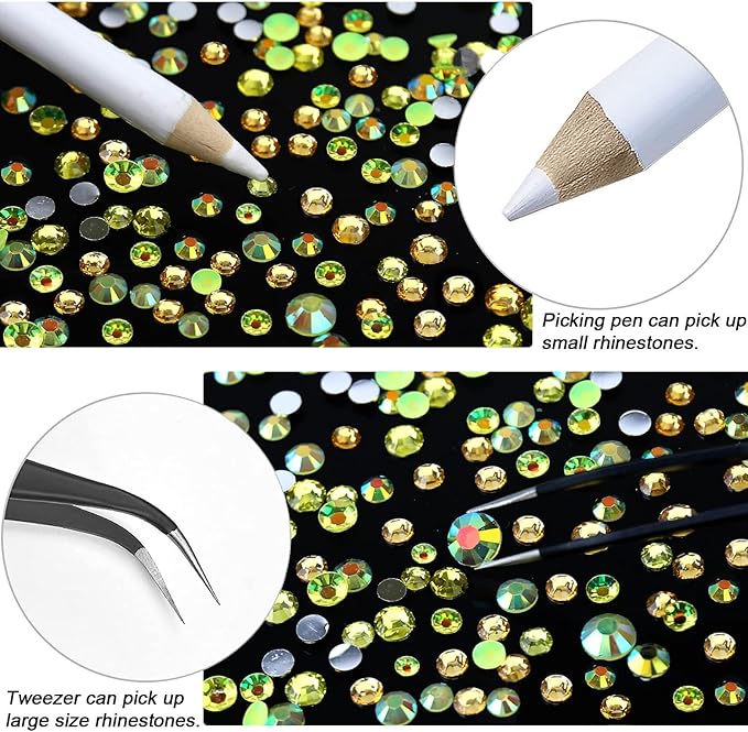 15000PCs 2-6MM Yellow Series Resin Flat Back Rhinestones, Round Non Hotfix Jelly & Silver Bottom Resin Rhinestones Nail Gems Stones with Tweezer & Picker Pen for Nail Art Tumblers & DIY Crafts
