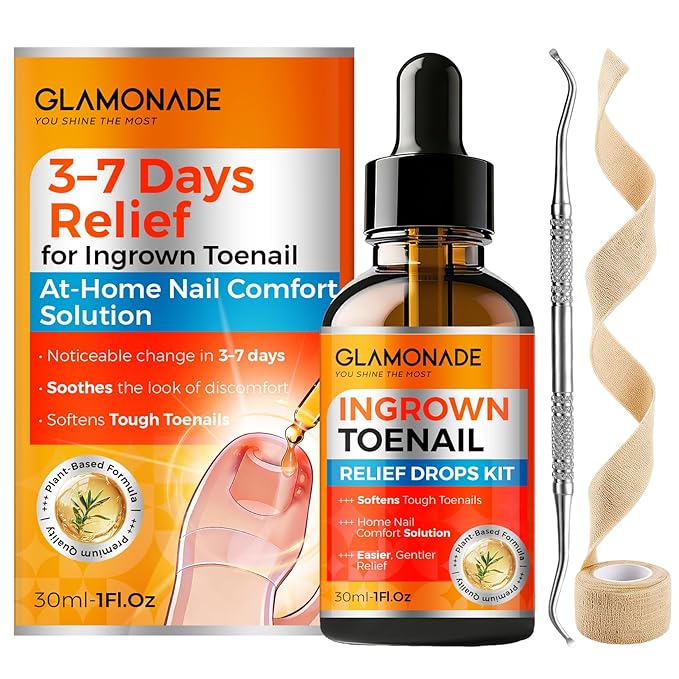 Ingrown Toenail Relief Kit: Professional 3-7 Day At-Home Ingrown Toenail Removal Drops With Ingrown Toenail Lifter & Self-Adhesive Bandage For Men Women, 30ml Softener For Hard Curved Nails