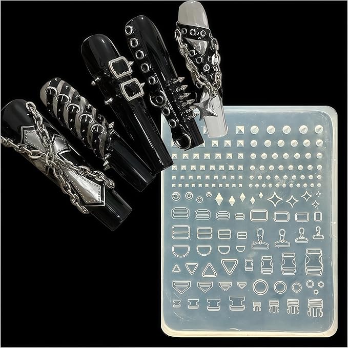3D Rivet Gel Nail Art Mold Silicone Tools Nails Manicure Design Multiple Shapes Buckle Small Model Resin Zipper Molds for Accessories Supplies