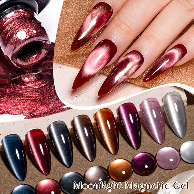 MEET ACROSS Magnetic Cat Eye Gel Polish, Cat Eye Gel Nail Polish, Long-Lasting, Multi-Color Shift, UV/LED Soak Off Varnish for Home Salon Manicures Nail Art