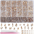 Champagne Gold Nail Art Rhinestones Kit Multi Shapes Crystal Flatback Nail Gems Half Round Rhinestones for Nails, Gold Gems Crystals Glass Rhinestone for Nails Art DIY Supplies Craft